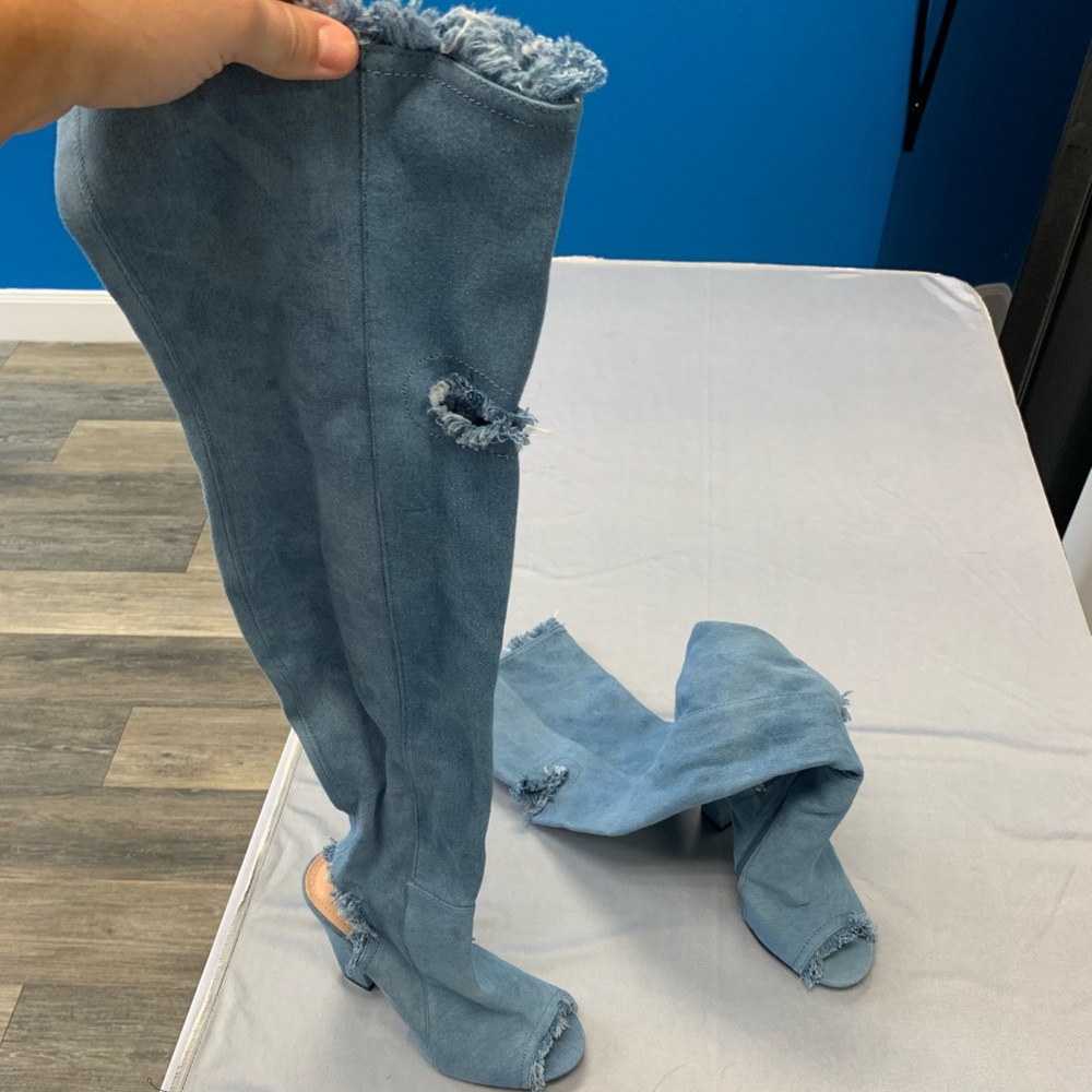 Jean material over the knee boots size 8